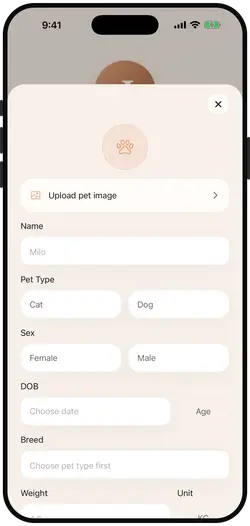 Add-a-pet screen for creating a new profile