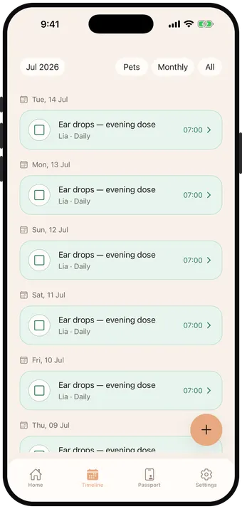 Daily timeline on Android listing a day's notes and events