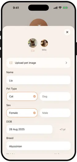 Edit pet profile screen