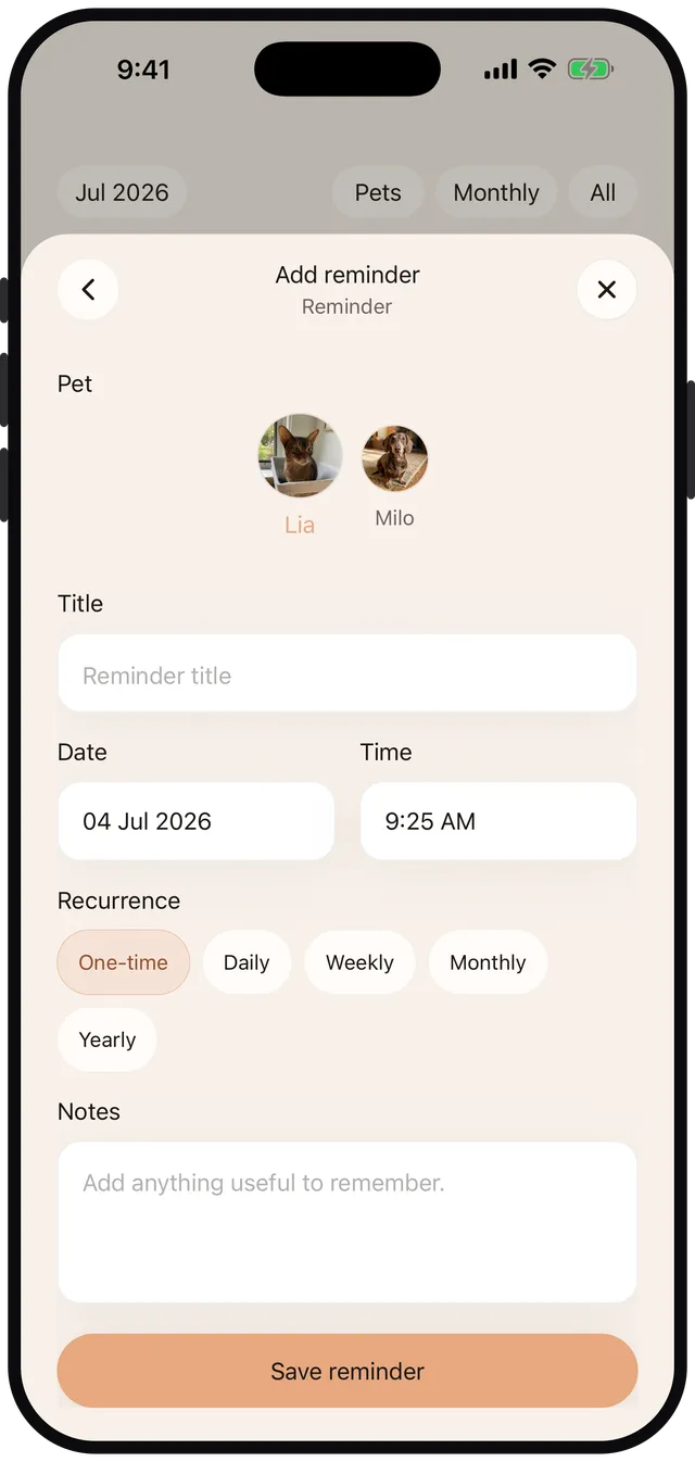 Reminder screen for an upcoming worming treatment