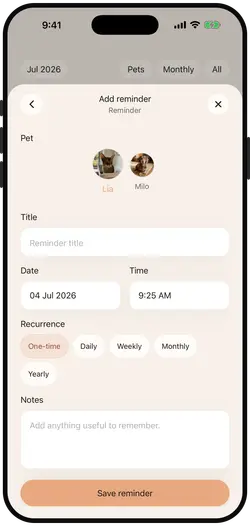 Reminder screen for an upcoming worming treatment